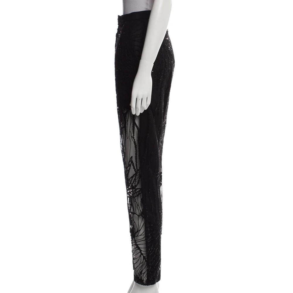 Elie Saab Black Sequin Embroidered Tulle Straight Fit Trousers Sz M | US8, FR40 - Picture 2 of 3
